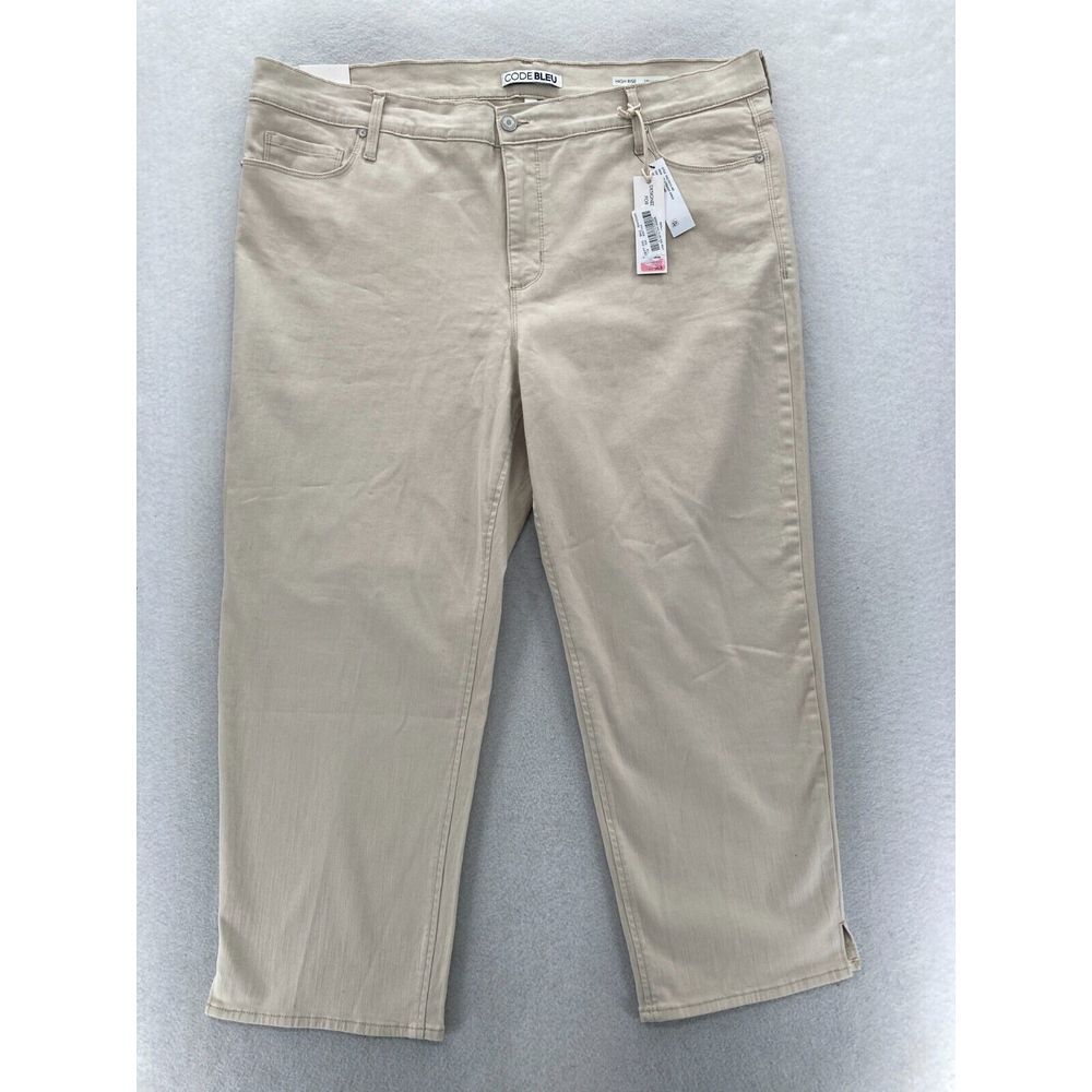 Code Bleu Straight Ankle Jeans Women's Plus 18W Beige Stretch Denim High Rise